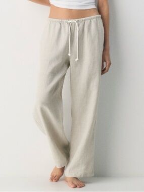 Women's Wide-Leg Drawstring Pants in Light Beige
